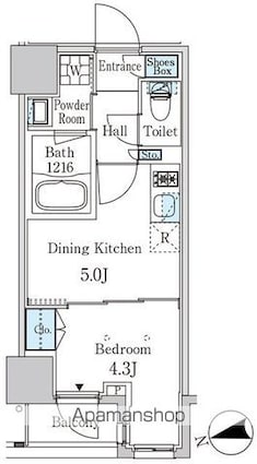 ザ・ライオンズフォーシア外神田[1DK/25.55m2]の間取図