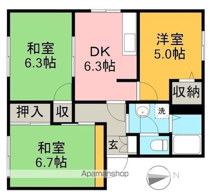 東代ハイツ　Ａ棟[3DK/54.69m2]の間取図