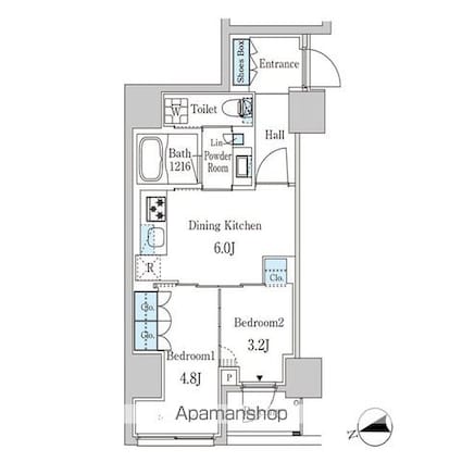ザ・ライオンズフォーシア外神田[2DK/38.12m2]の間取図