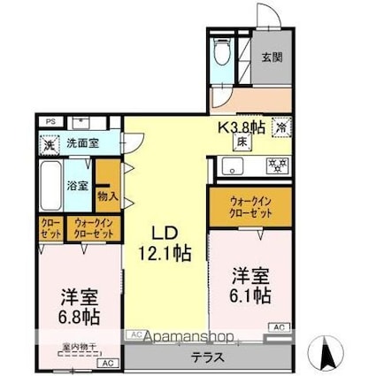 ＣＬＡＳＳＥＵＭ仙台小田原　Ｃ棟[2LDK/69.87m2]の間取図