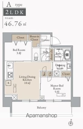 ＪＭＦレジデンス蔵前鳥越[2LDK/46.76m2]の間取図