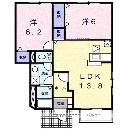 モンテフィールドⅠ[2LDK/58.58m2]の間取図