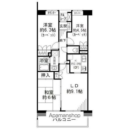 ガーデナヴィルマグノリア市川妙典[3LDK/63.1m2]の間取図