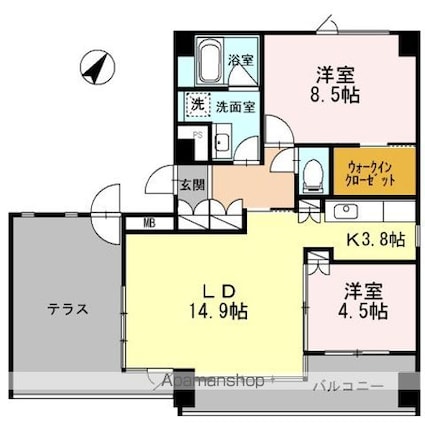 パークフラッツ新宿イーストサイド[2LDK/75.36m2]の間取図