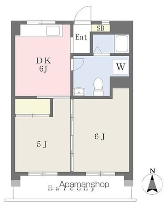 オックスフォードサーカス松山ＩＣ　Ⅰ[2DK/39.6m2]の間取図