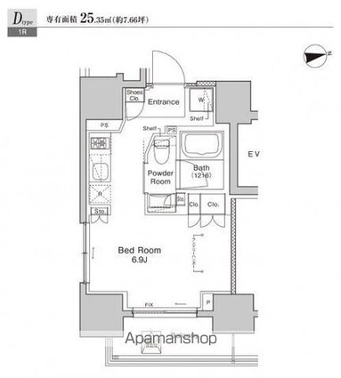 プラウドフラット浅草雷門[1R/25.35m2]の間取図