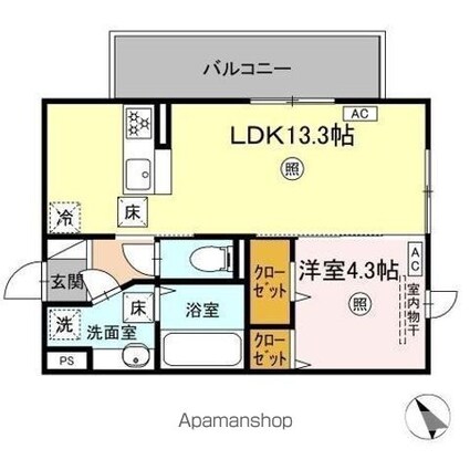 インフィニティ新八代[1LDK/42.79m2]の間取図