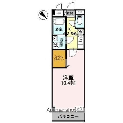 ヴァンヴェール広国際通り[1K/32.67m2]の間取図