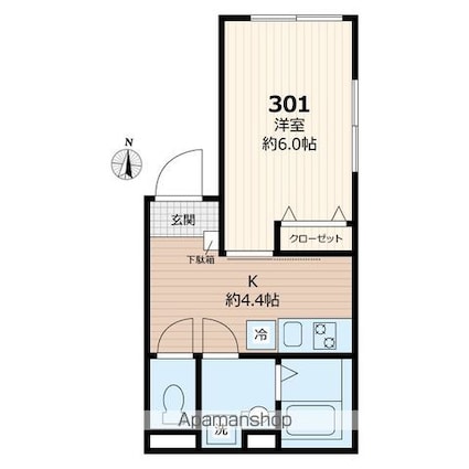 ヒルサイド沼袋[1K/25.22m2]の間取図