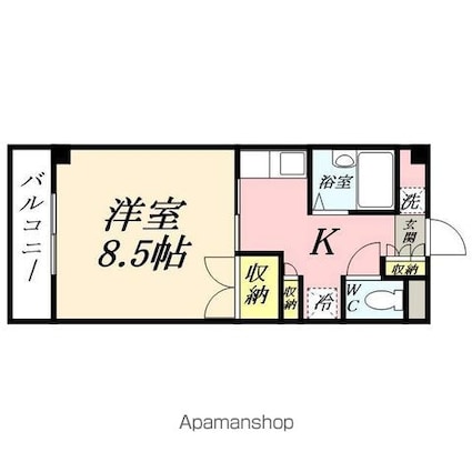 岡山県岡山市北区東古松１丁目[1K/26.4m2]の間取図