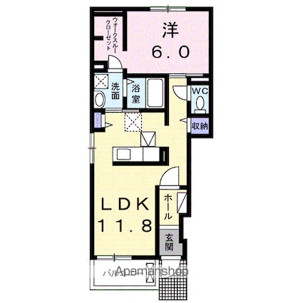 ディアコート東方[1LDK/45.33m2]の間取図