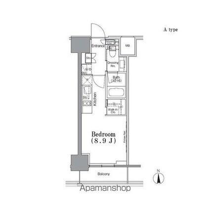 パークハビオ飯田橋[1R/25.02m2]の間取図
