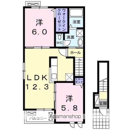 宮崎県延岡市稲葉崎町３丁目[2LDK/57.25m2]の間取図