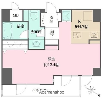 グレンパーク神楽坂[1R/40.29m2]の間取図