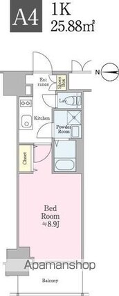 クロスレジデンス飯田橋[1K/25.88m2]の間取図