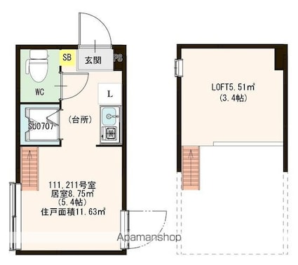 ハーモニーテラス大井Ⅱ[1R/11.63m2]の間取図
