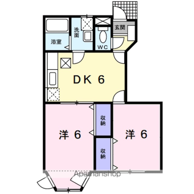 バーデンハイムⅢ[2DK/46.06m2]の間取図