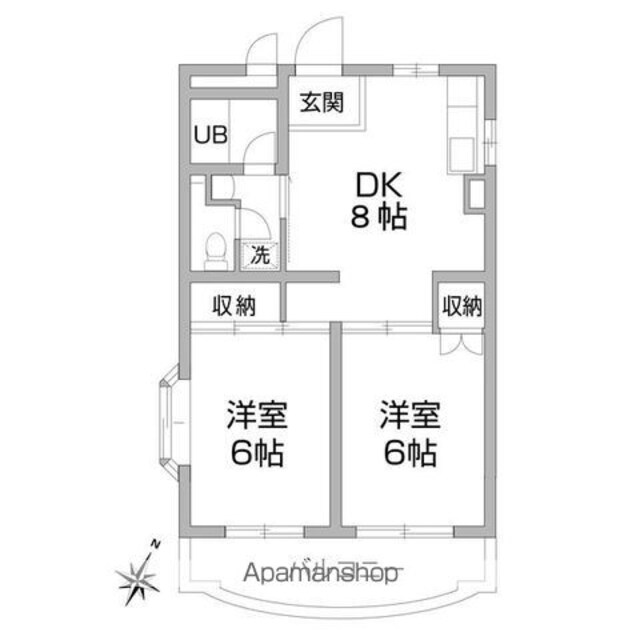 アミティー烏山[2DK/46.42m2]の間取図