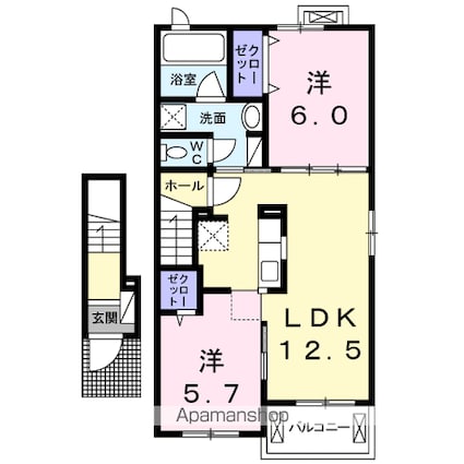 イーストシュラインⅡ[2LDK/57.93m2]の間取図
