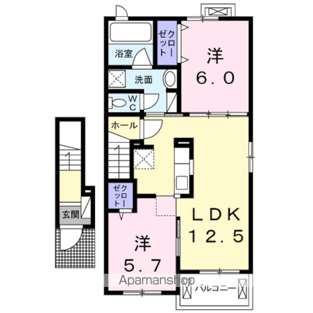 イーストシュラインⅡ[2LDK/57.93m2]の間取図