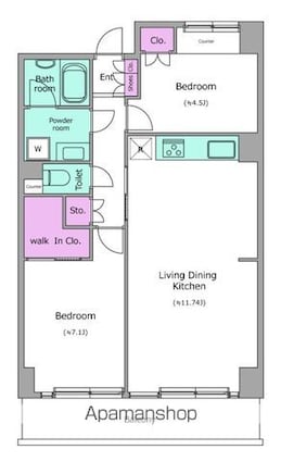 レジディア芝浦[2LDK/61.6m2]の間取図
