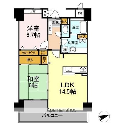 ネオグランデ郡山　６０７号室[2LDK/65.7m2]の間取図