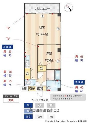 ザ・エトワール東松戸[1LDK/42.63m2]の間取図