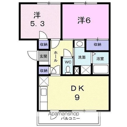 ニューエルディム土居[2DK/51.89m2]の間取図