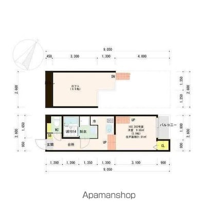 ＧｒａｎＣｏｕｒｔ　台原[1K/21.91m2]の間取図