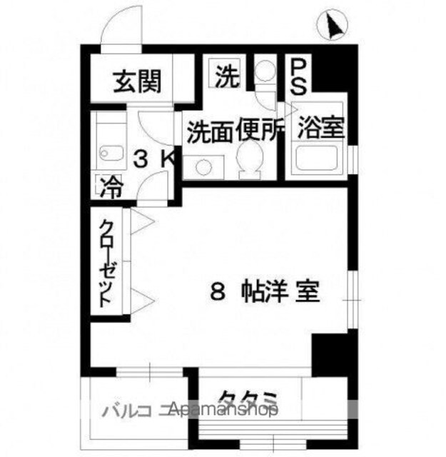 広島県広島市中区上幟町[1K/33.2m2]の間取図
