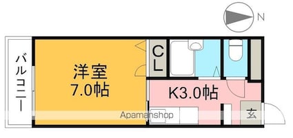 クレメント南宝永[1K/25m2]の間取図