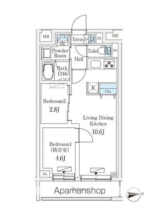 プラネソシエプラス桜台[2LDK/39.44m2]の間取図