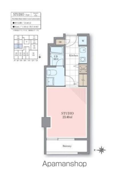 ホテル＆レジデンス六本木　住居[1R/23.4m2]の間取図