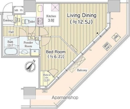 ユニゾンタワー[1LDK/52.75m2]の間取図