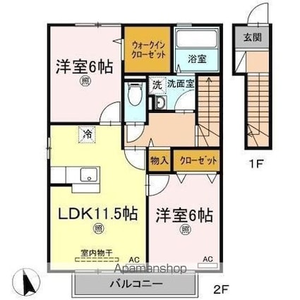 ローズコート一本木Ｇ棟[2LDK/63.66m2]の間取図