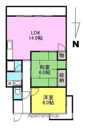 ハイム屋島[2LDK/64m2]の間取図