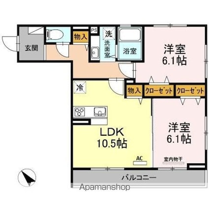 ルーエ玉川台[2LDK/55.42m2]の間取図