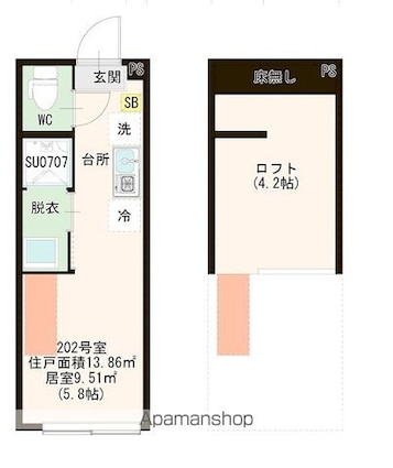 ハーモニーテラス見次公園[1R/13.86m2]の間取図