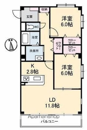 バウライフ[2LDK/64.2m2]の間取図