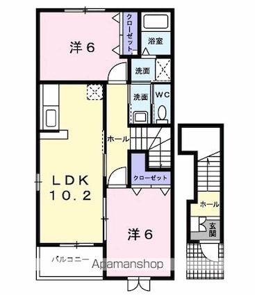 ル・プレヴェール[2LDK/57.02m2]の間取図