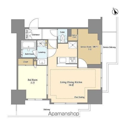オアーゼ日暮里レジデンス[1SLDK/55.62m2]の間取図