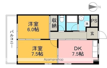 ジョンブルハウス[2DK/44.8m2]の間取図