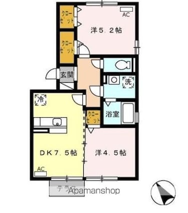 ルミエール須賀[2DK/44.28m2]の間取図