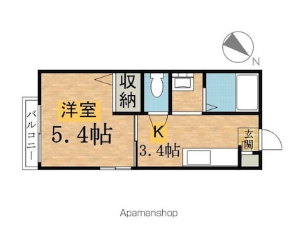 ヘルシオン[1K/21.1m2]の間取図