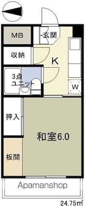 里山辺ハイツ柏木[1K/24.75m2]の間取図