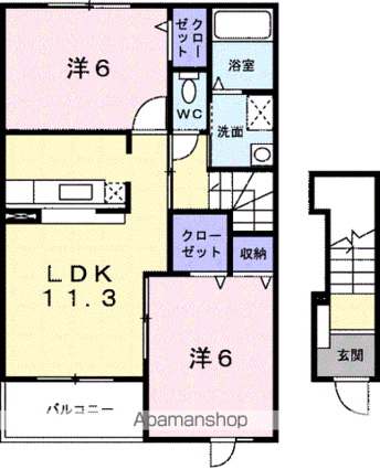 アプリコット　Ａ[2LDK/56.26m2]の間取図