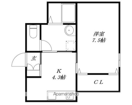 ＨＯＵＳＥ　Ｉ　ＮＡＮＡＢＡＮＫＡＮ[1DK/34m2]の間取図