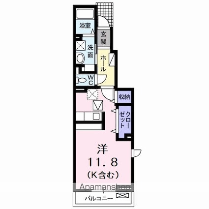 カーサ　アルベロディピノＢ[1K/34.15m2]の間取図