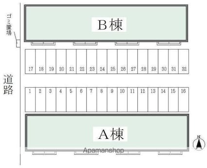 グリーンコーポ楢岡Ａ[2LDK/63.76m2]の配置図