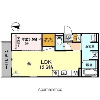 アルビネス田中町[1LDK/42.03m2]の間取図